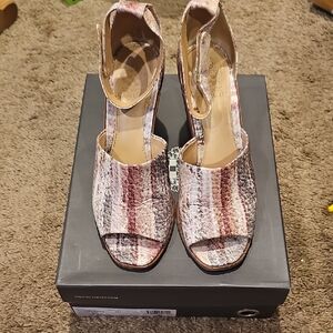 Vince Camuto Striped Velvet Peep-Toe Ankle Strap Heels - Pink/Brown